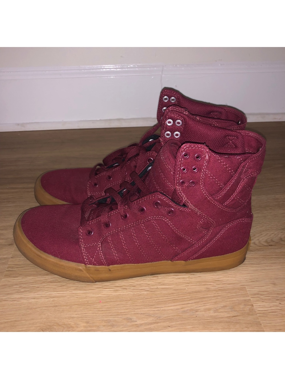 SUPRA SKYTOP MUSKA 001 HIGH TOP SKATE SHOES BURGUNDY RED MAROON GUM MENS SZ 11.5